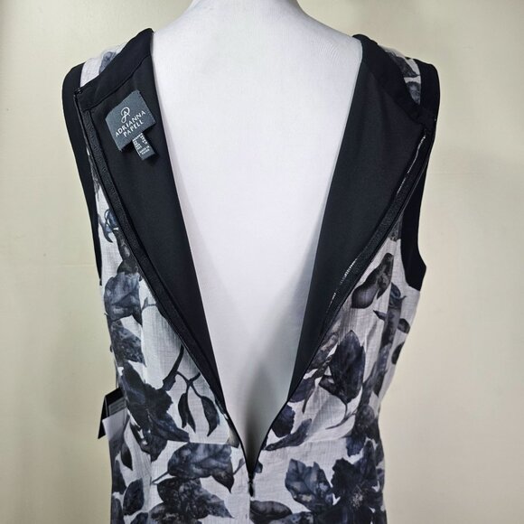 Adrianna Papell Black & Gray Floral Sleeveless Midi Dress Sz 14 Asymmetrical Hem - Picture 3 of 14